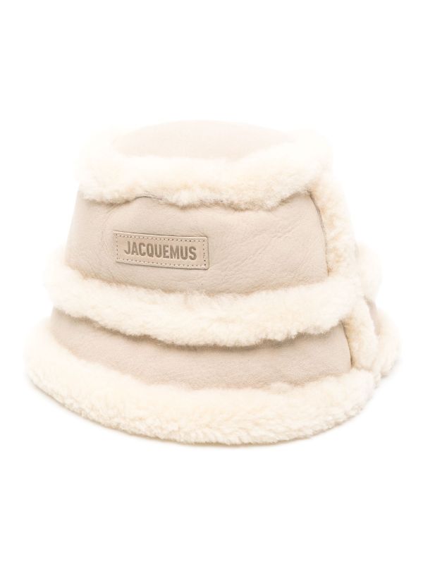 Jacquemus Neutral Shearling Bucket Hat | Browns Hats
