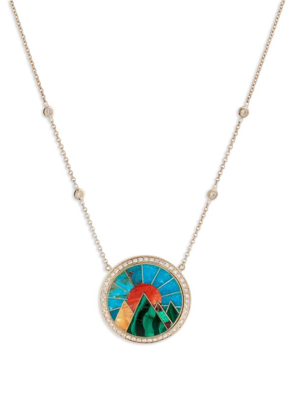 Jacquie Aiche 14K Yellow Gold Small Mountain Scenic Inlay Diamond Necklace | Browns Fine Necklaces