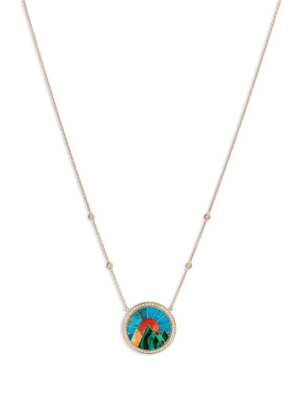 Jacquie Aiche 14K yellow gold small Mountain Scenic Inlay diamond necklace | Browns Fine Necklaces