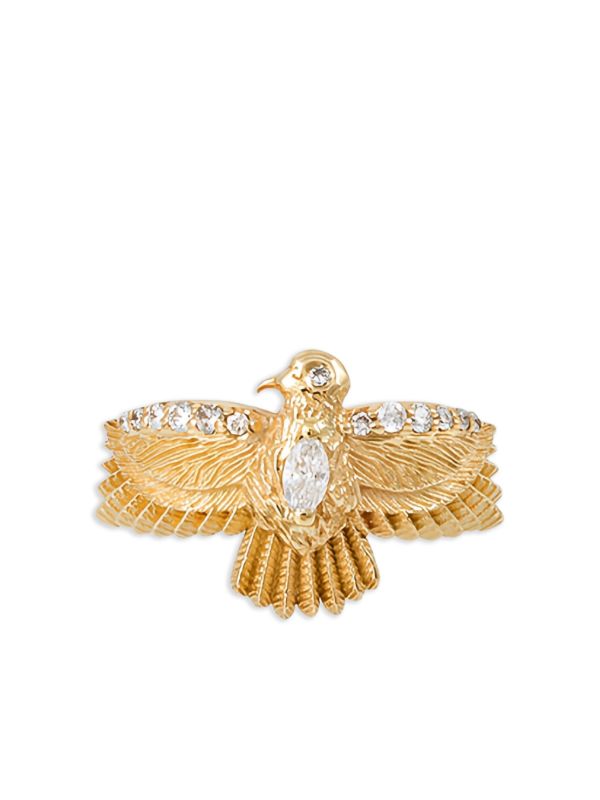 Jacquie Aiche 14K yellow gold small Thunderbird diamond ring | Browns Fine Rings