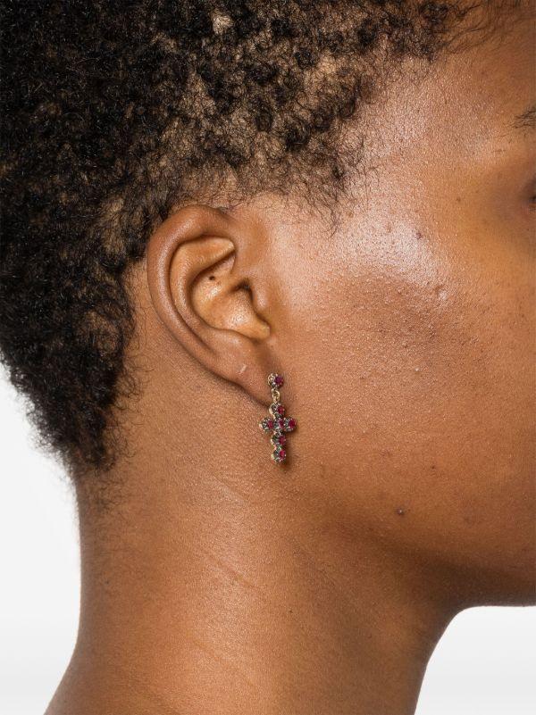 Jacquie Aiche 14kt Yellow Gold Cross Ruby Earrings | Browns Earrings