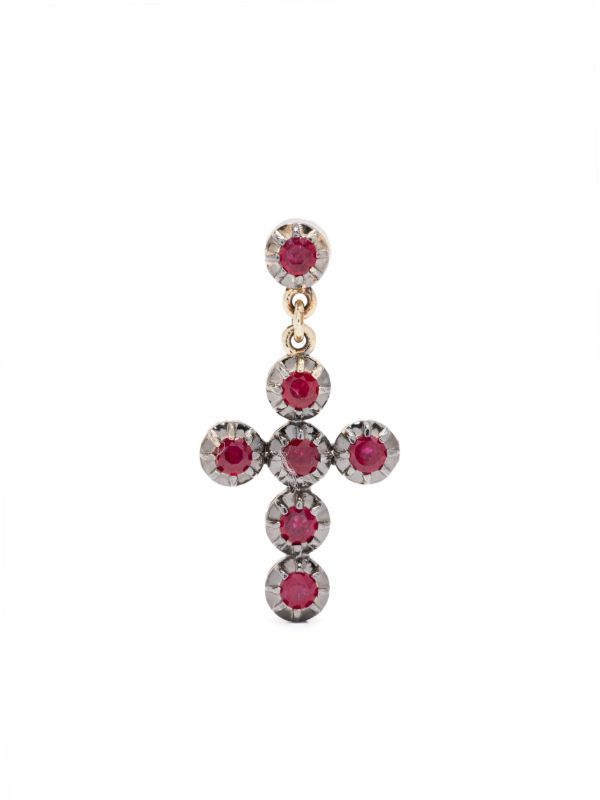 Jacquie Aiche 14kt yellow gold cross ruby earrings | Browns Earrings