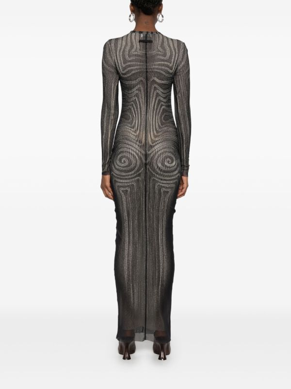 Jean Paul Gaultier Black Printed Mesh Maxi Dress | Browns Day Dresses
