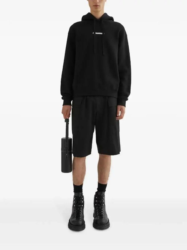 Jil Sander Black Cotton Logo-Print Hoodie | Browns Hoodies
