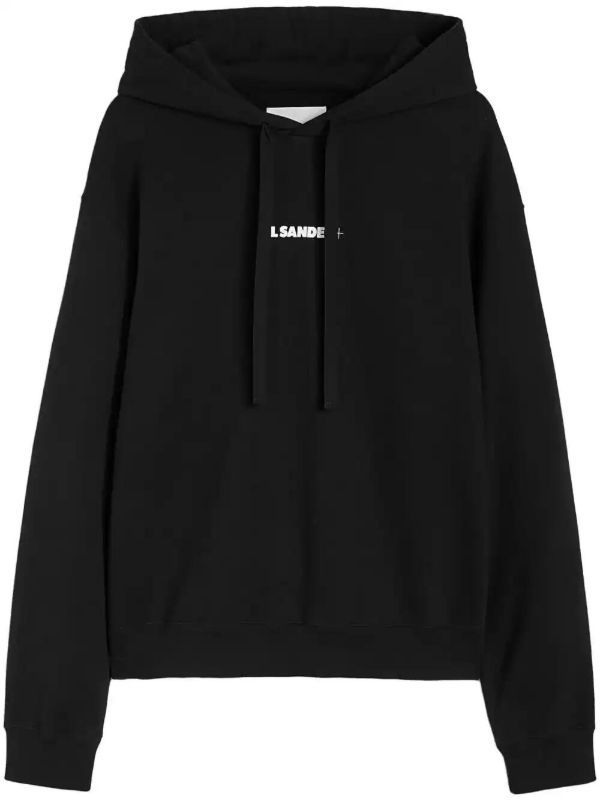 Jil Sander Black Cotton Logo-Print Hoodie | Browns Hoodies