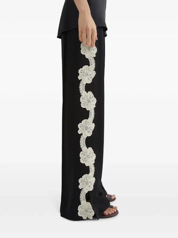Jil Sander Black Embroidered Lace Trousers | Browns Straight-Leg Pants