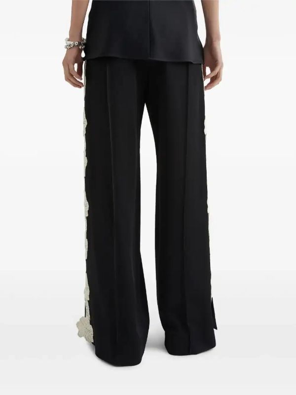 Jil Sander Black Embroidered Lace Trousers | Browns Straight-Leg Pants