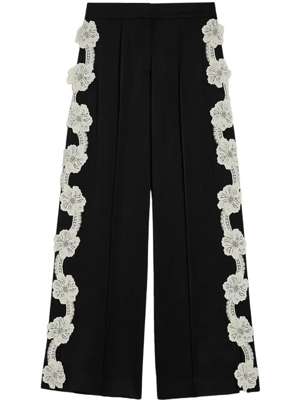 Jil Sander Black Embroidered Lace Trousers | Browns Straight-Leg Pants