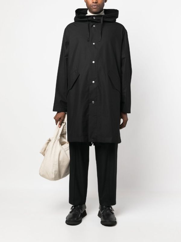 Jil Sander Black Logo Print Hooded Parka Coat | Browns Parkas