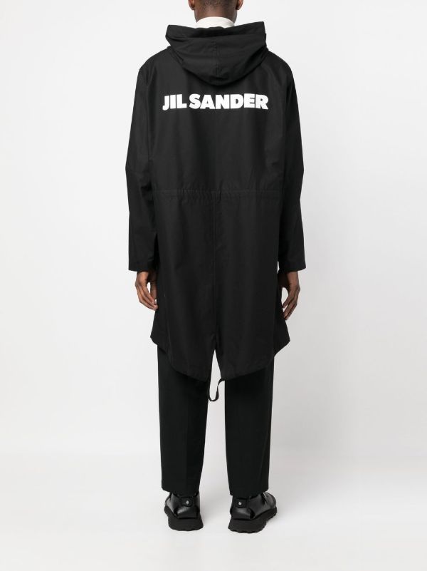 Jil Sander Black Logo Print Hooded Parka Coat | Browns Parkas