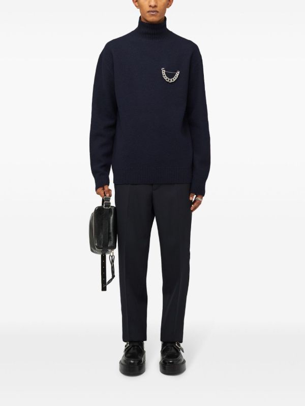 Jil Sander Blue Chain-Embellished Wool Sweater | Browns Knitted Sweaters