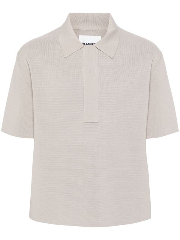 Jil Sander Neutral Knitted Polo Shirt | Browns Polo Shirts