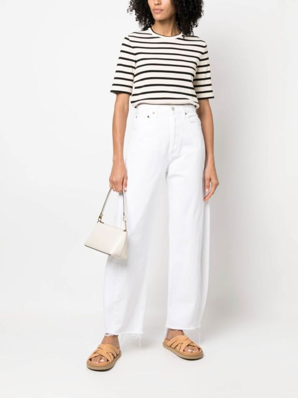 Jil Sander Neutral Striped Cotton Top | Browns Knitted Tops