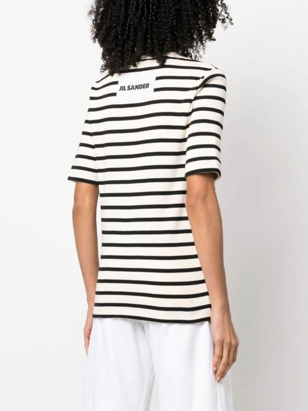 Jil Sander Neutral Striped Cotton Top | Browns Knitted Tops