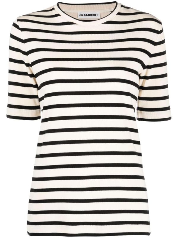 Jil Sander neutral striped cotton top | Browns Knitted Tops