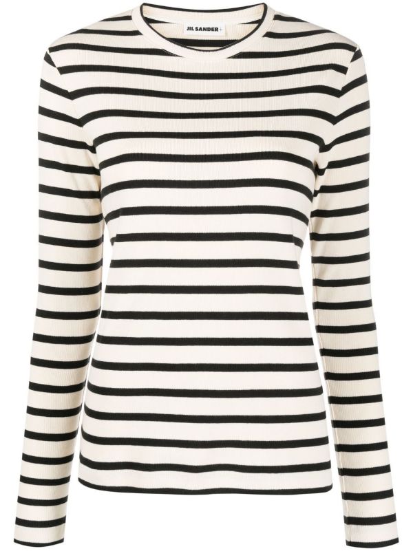 Jil Sander Neutral Striped Cotton Top | Browns Knitted Tops