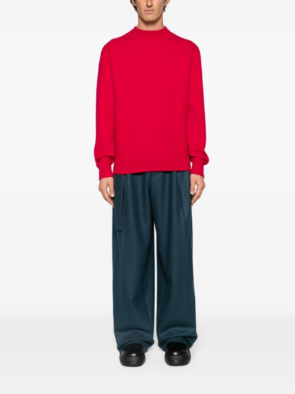 Jil Sander Red Crew Neck Wool Jumper | Browns Knitted Sweaters
