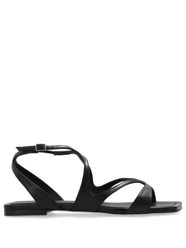 Jimmy Choo Black Ayla Flat Leather Sandals | Browns Sandals