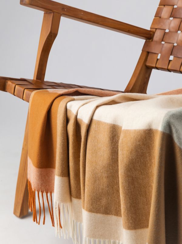 Johnstons Of Elgin Block Border Wool Throw | Browns Blankets & Throws