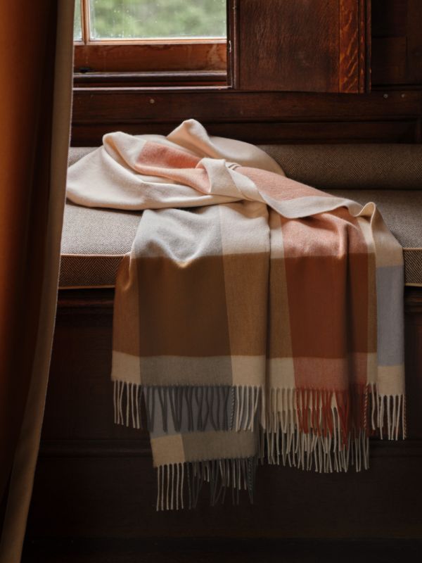 Johnstons Of Elgin Block Border Wool Throw | Browns Blankets & Throws