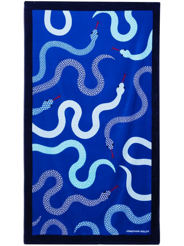 Jonathan Adler Blue Eden Snake-Print Beach Towel | Browns Towels