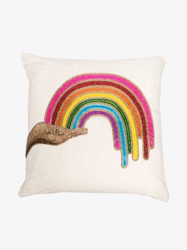Jonathan Adler Neutral Rainbow Beaded Linen Cushion | Browns Cushions