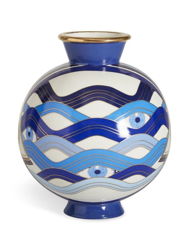Jonathan Adler White And Blue Druggist Eye Vase (23cm X 19cm) | Browns Vases