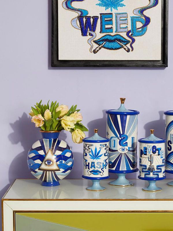 Jonathan Adler White And Blue Druggist Eye Vase (23cm X 19cm) | Browns Vases