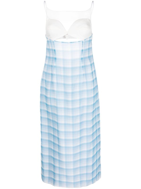 Juneyen Blue Checked Cut-Out Midi Dress | Browns Day Dresses