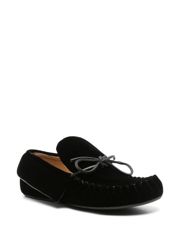 JW Anderson Black Bow-Embellished Velvet Moccasins | Browns Loafers