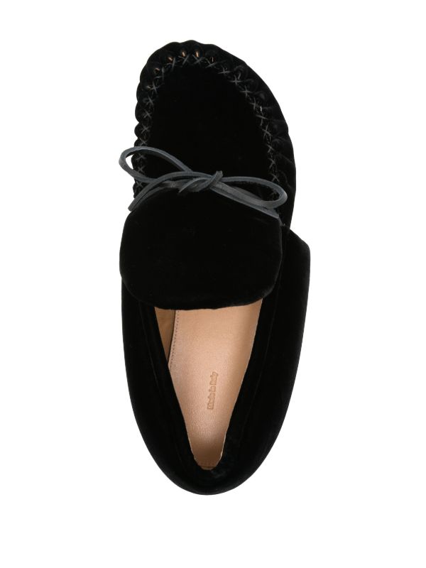 JW Anderson Black Bow-Embellished Velvet Moccasins | Browns Loafers