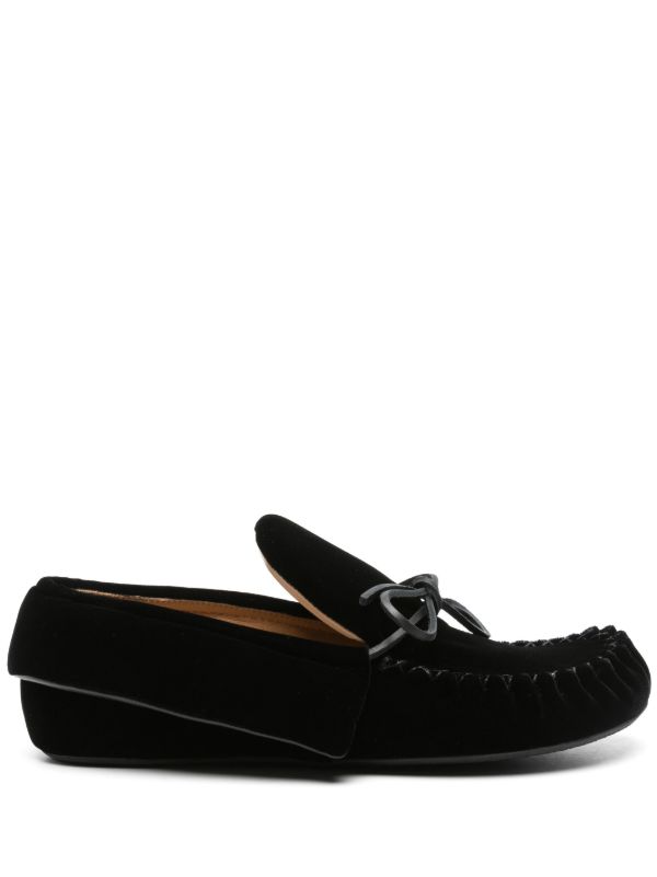 JW Anderson Black Bow-Embellished Velvet Moccasins | Browns Loafers