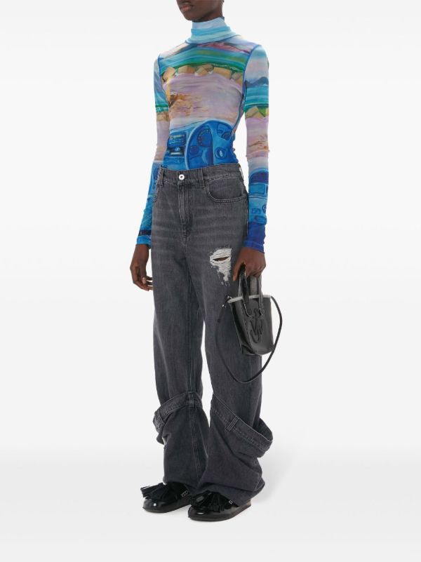 JW Anderson Blue Camper-Print Sheer Top | Browns T-Shirts & Jersey Shirts