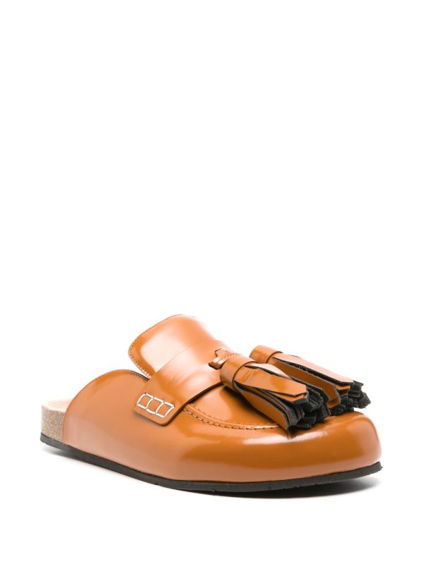 JW Anderson Brown Tasselled Leather Loafer Mules | Browns Mules