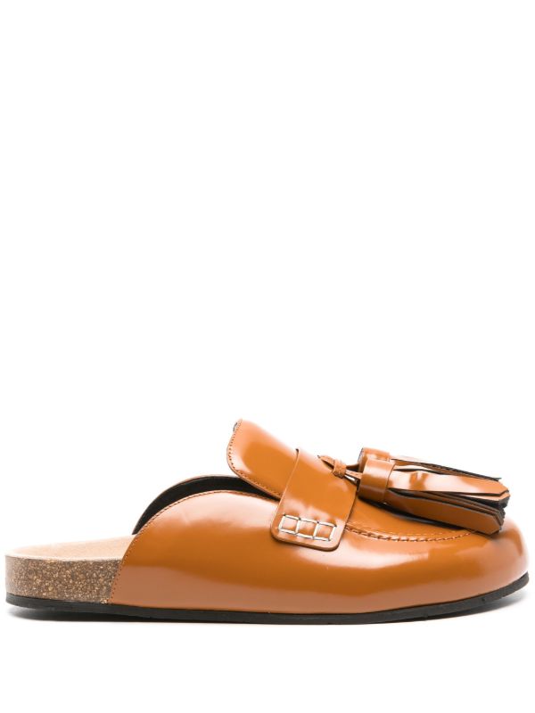 JW Anderson Brown Tasselled Leather Loafer Mules | Browns Mules