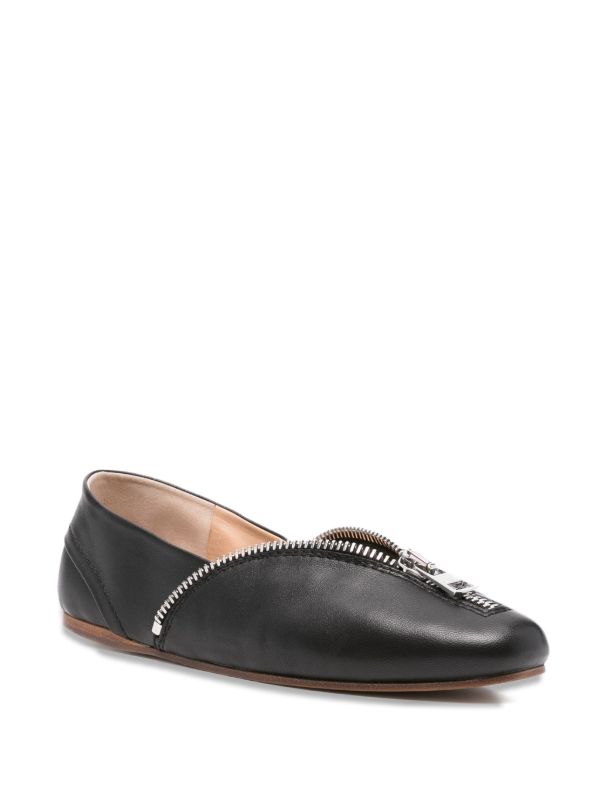 JW Anderson Zip-detail Leather Ballet Flats | Browns Ballerina Shoes