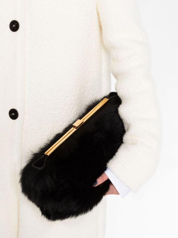KHAITE Black Aimee Shearling Clutch Bag | Browns Clutch Bags