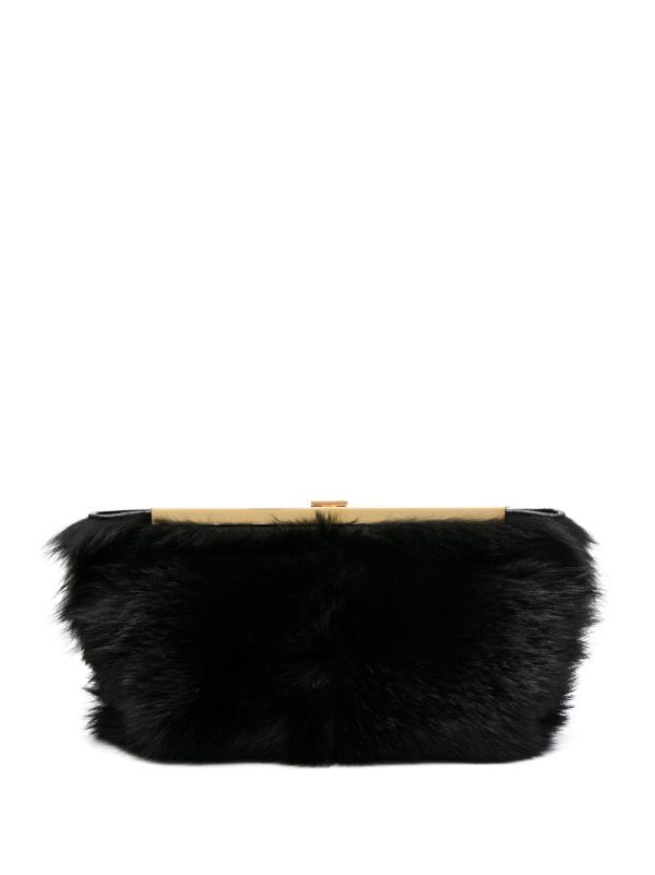 KHAITE black Aimee shearling clutch bag | Browns Clutch Bags