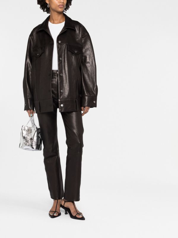 KHAITE Black Grizzo Oversized Leather Shirt Jacket | Browns Leather Jackets