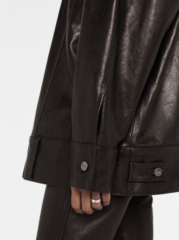 KHAITE Black Grizzo Oversized Leather Shirt Jacket | Browns Leather Jackets