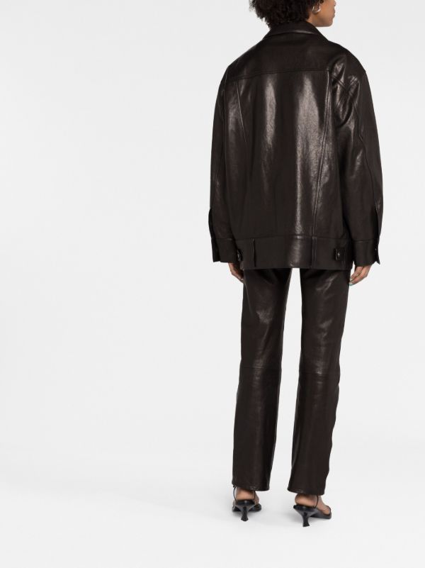 KHAITE Black Grizzo Oversized Leather Shirt Jacket | Browns Leather Jackets