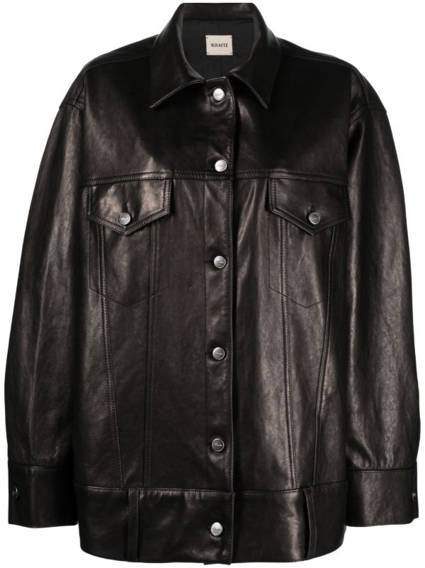 KHAITE Black Grizzo Oversized Leather Shirt Jacket | Browns Leather Jackets