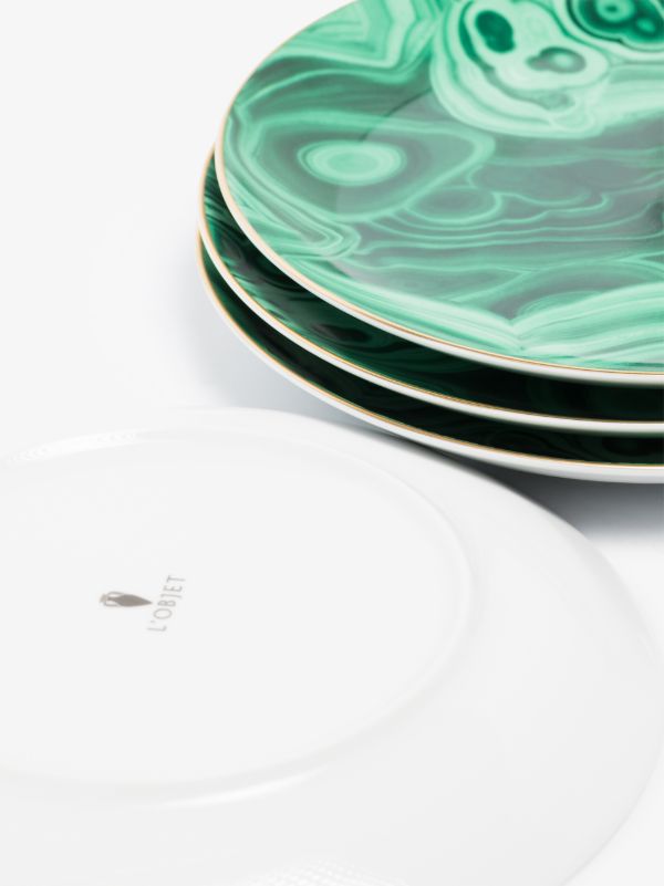 L'Objet Green Malachite Dessert Plate Set | Browns Plates & Bowls
