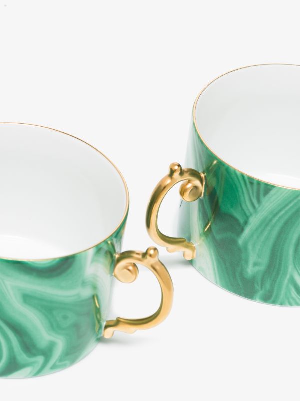 L'Objet Green Malachite Tea Cup And Saucer Set | Browns Cups & Tea Sets