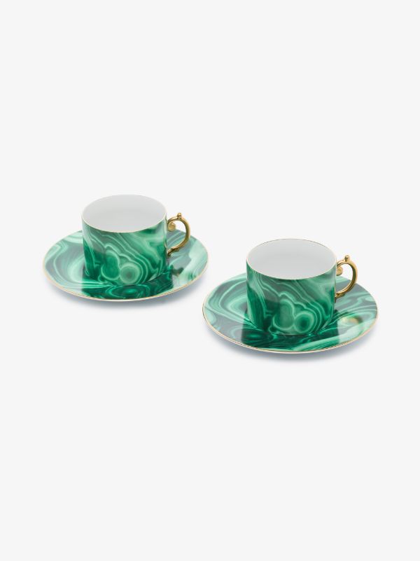 L'Objet Green Malachite Tea Cup and Saucer Set | Browns Cups & Tea Sets
