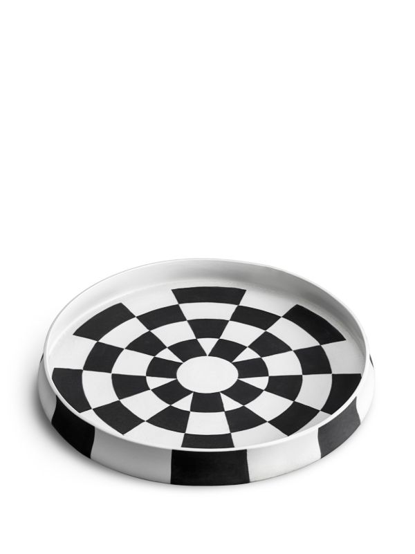 L'Objet White Damier Porcelain Platter | Browns Plates & Bowls