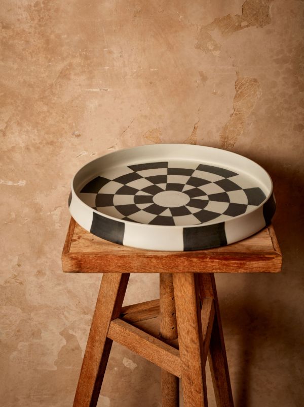 L'Objet White Damier Porcelain Platter | Browns Plates & Bowls