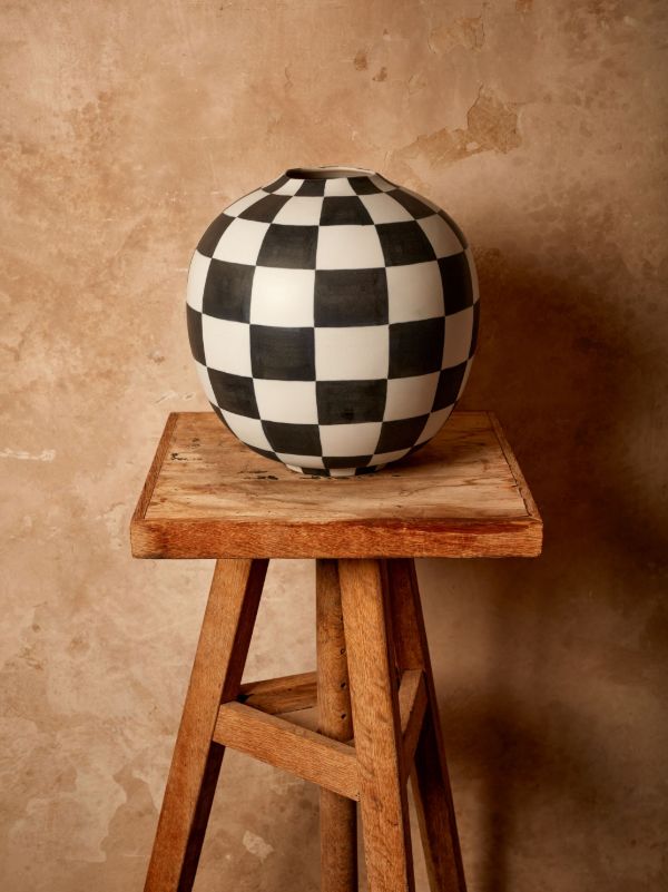L'Objet White Damier Porcelain Vase | Browns Vases