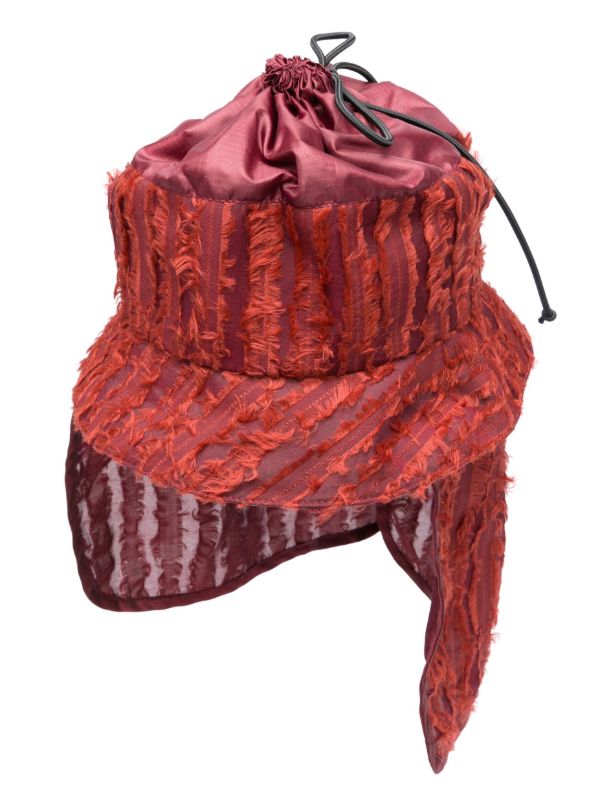 Labrum London Red Fringed Drawstring Bucket Hat | Browns Hats