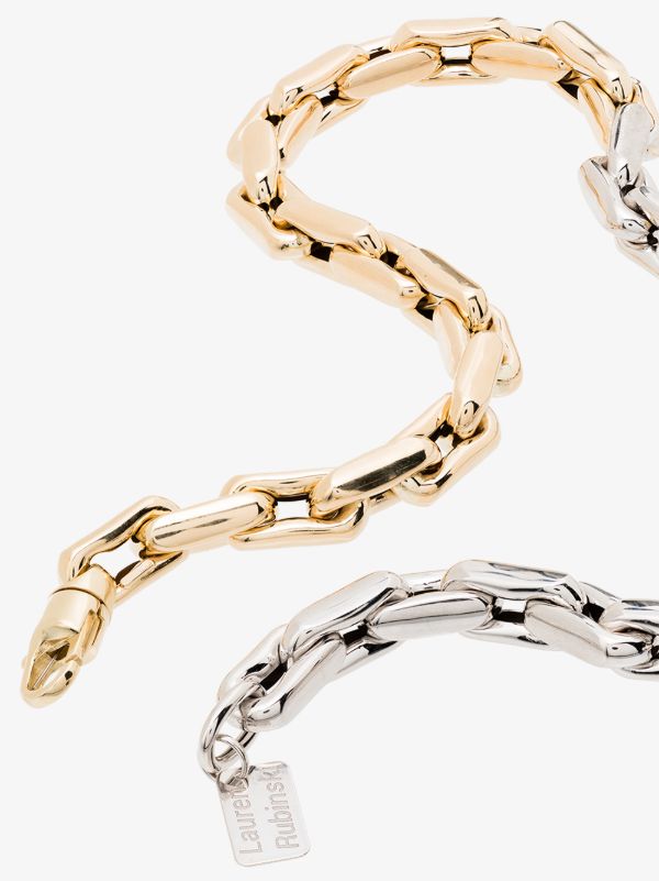 Lauren Rubinski 14K Yellow And White Gold Medium Square Link Necklace | Browns Necklaces